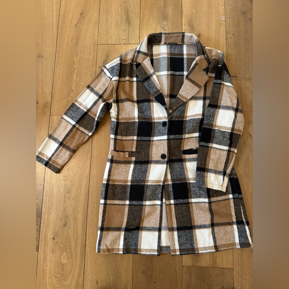 Plaid Women's Coat - Black, Brown, Cream